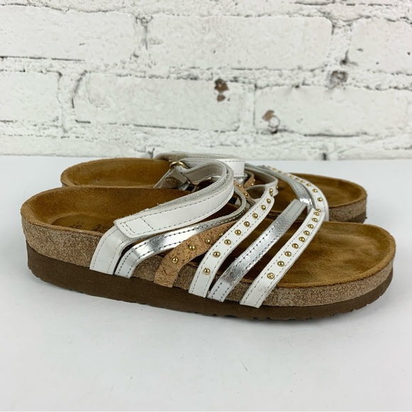 NAOT Woman’s Sandal Gold Multi Strap Leather Slip On Slide Sandal 37 - Picture 3 of 10